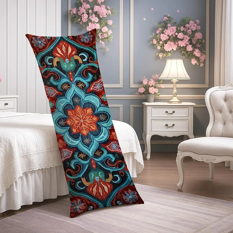 Fundas de almohada étnicas, patrón floral colorido, funda de almohada lumbar larga de terciopelo suave con cremallera, funda de almohada decorativa para cama, sofá y cabecera, 20 x 54 pulgadas — Aquecimento