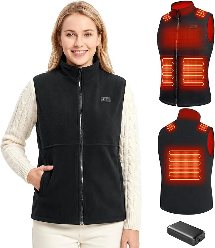 seenlast Colete aquecido para mulher, casaco aquecido com bateria de 10000 mAh, com 3 níveis de temperatura, 6 zonas de aquecimento, lavável, colete térmico polar para o inverno — Roupa aquecida