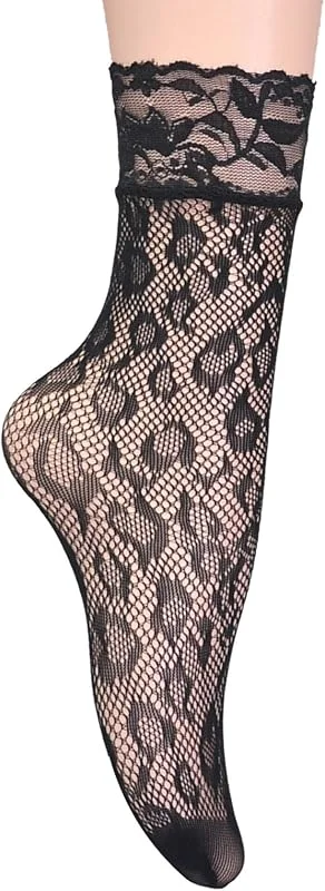 Meias pretas para mulher, tamanho 35-38, 1 par de meias de renda de malha, meias curtas, meias de música — Roupa aquecida