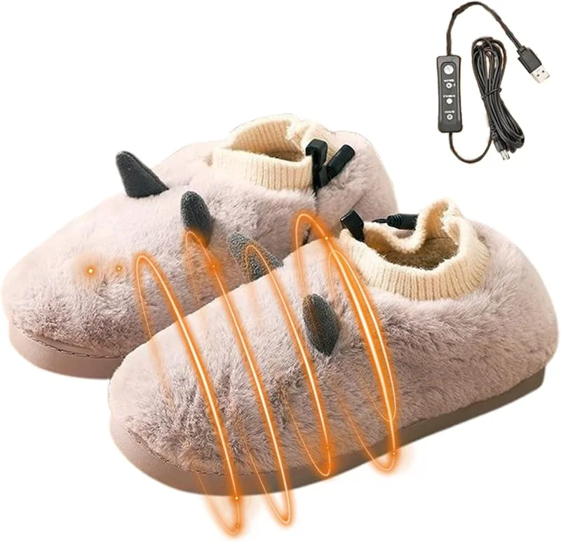 Sapatilhas aquecidas para mulher, sapatilhas aquecidas recarregáveis, de pelúcia aquecedor de pés botins de aquecimento elétrico - aquecedores de pés USB de pelúcia, chinelos peludos para e — Roupa aquecida