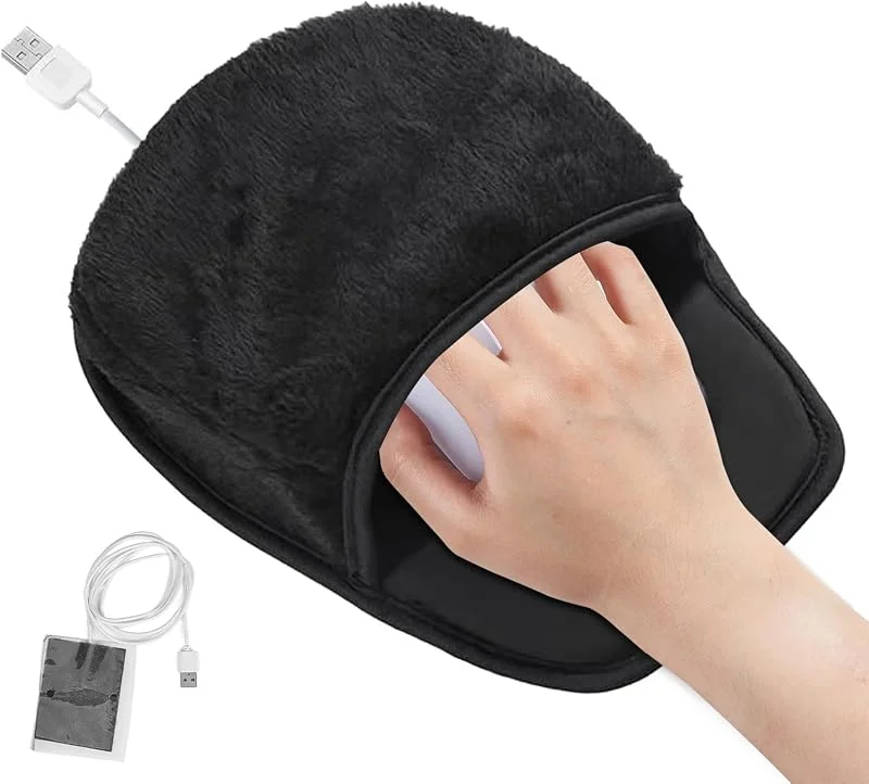 Tapete aquecedor computador USB, 29 x 22 cm aquecedores de mão de mesa portátil de pelúcia de floco neve acessórios de mesa tapete rato computador para casa escritório inverno (preto) — Aquecimento