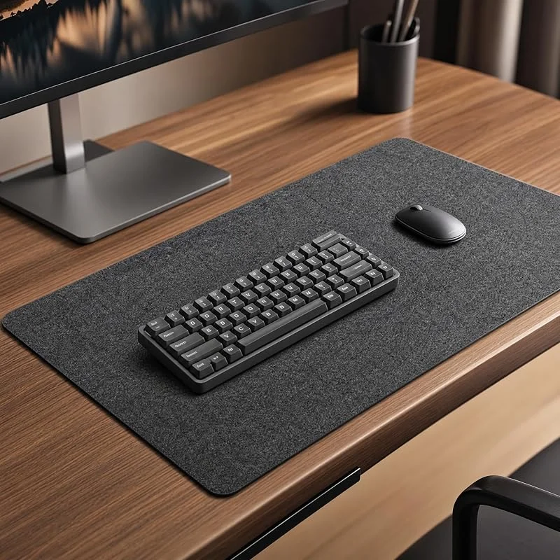 Tapete de mesa de feltro, 100 x 40 cm tapete teclado e rato, antiderrapante, silencioso, protetor de secretária desk mat para computador, tapete de escrita - cinzento escuro — Aquecimento