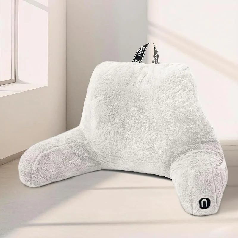 Nestl Almofada de leitura de pele, almofada de costas elegante para sentar na cama, almofada de pele sintética com braços, almofadas de leitura para sentar na cama, adultos e crianças — Aquecimento