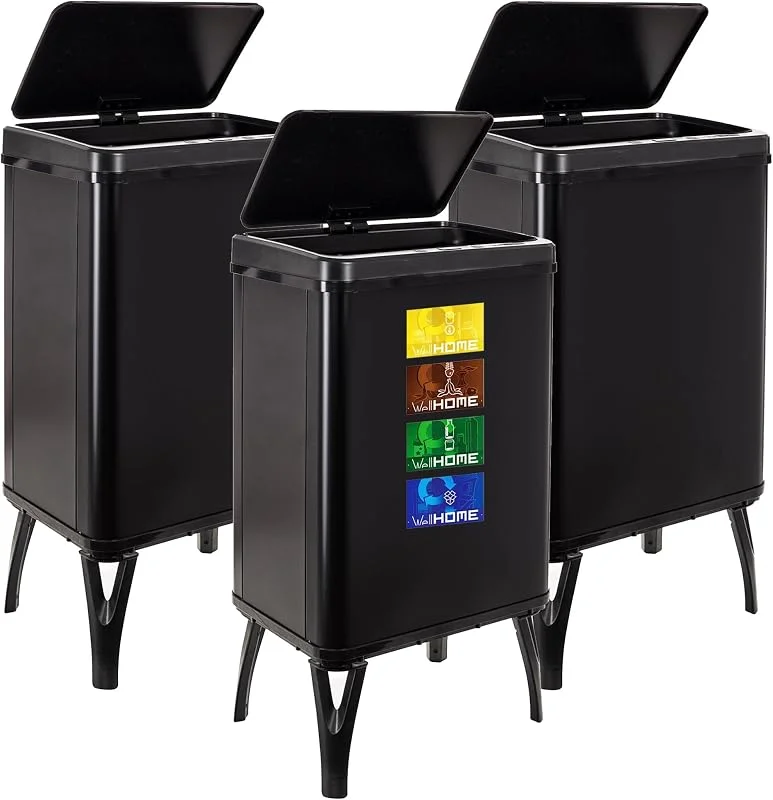 WELL HOME MOBILIARIO & DECORACIÓN 3 baldes do lixo inteligente de 40 l c, u, altura: 71, 5 (x35, 5 x 26), preto com etiquetas magnéticas — Cozinha e lar