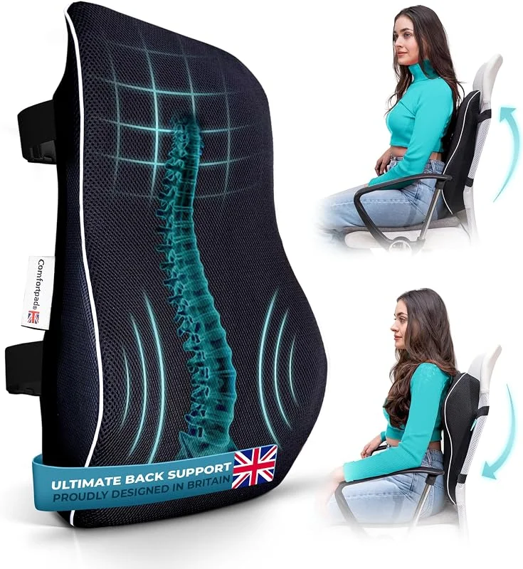 Comfortpad - Almofada de apoio lombar, Espuma viscoelástica para aliviar a dor nas costas, suporte ergonómico de costas completas, para cadeira de escritório, carro e casa, cobertura de malha — Aquecimento