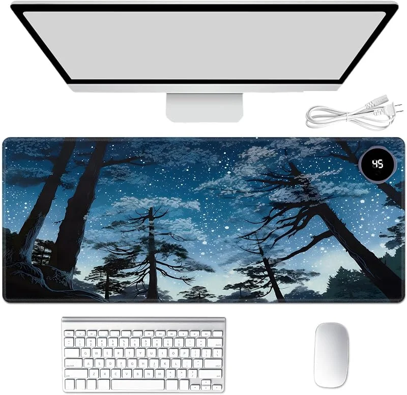 Alfombrilla térmica para mouse, calentador de manos, alfombrilla de escritorio cálida con 3 niveles de calefacción y apagado automático, 31.5 x 13 pulgadas, alfombrilla de teclado de piel sintética — Aquecimento