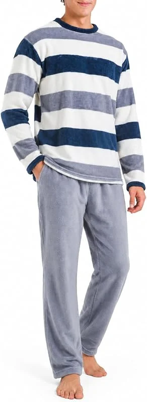 TRAMAS+ Pijama de inverno para homem, pijama de coral com manga comprida polar e calças compridas, conjunto de pijama confortável e quente — Roupa aquecida