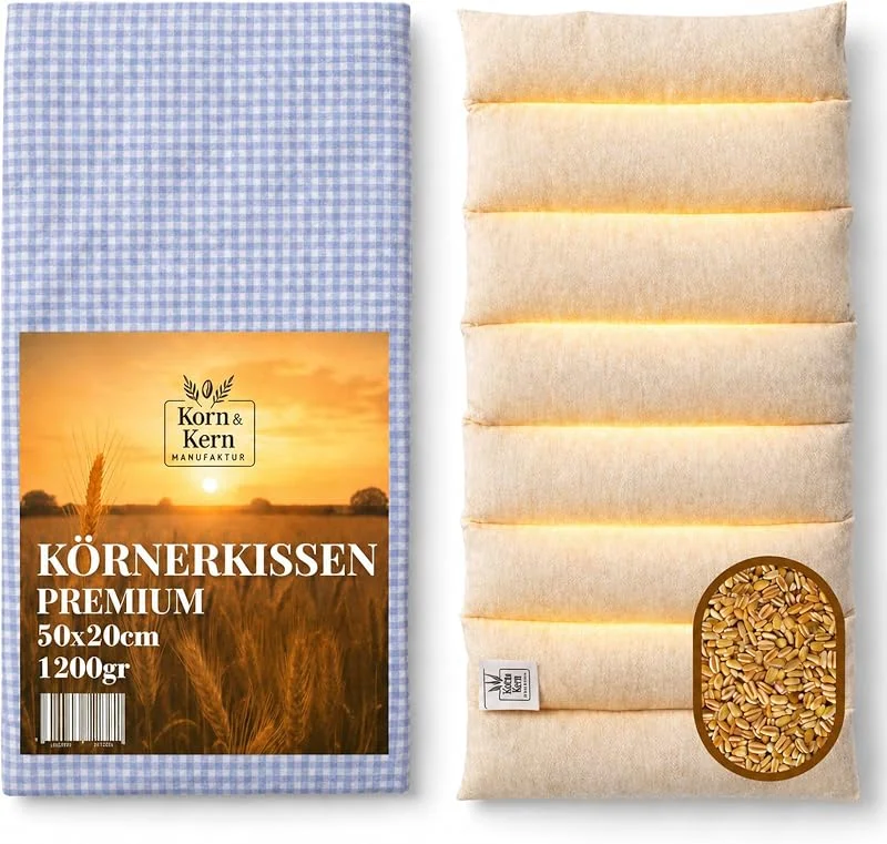 KORN & KERN Manufaktur Almofada de grãos XXL, 50 × 20 cm, 1200 g premium almofada térmica com capa, almofada extra grande para micro-ondas para pescoço, costas e ombros, ideal como alternativa aos — Aquecimento