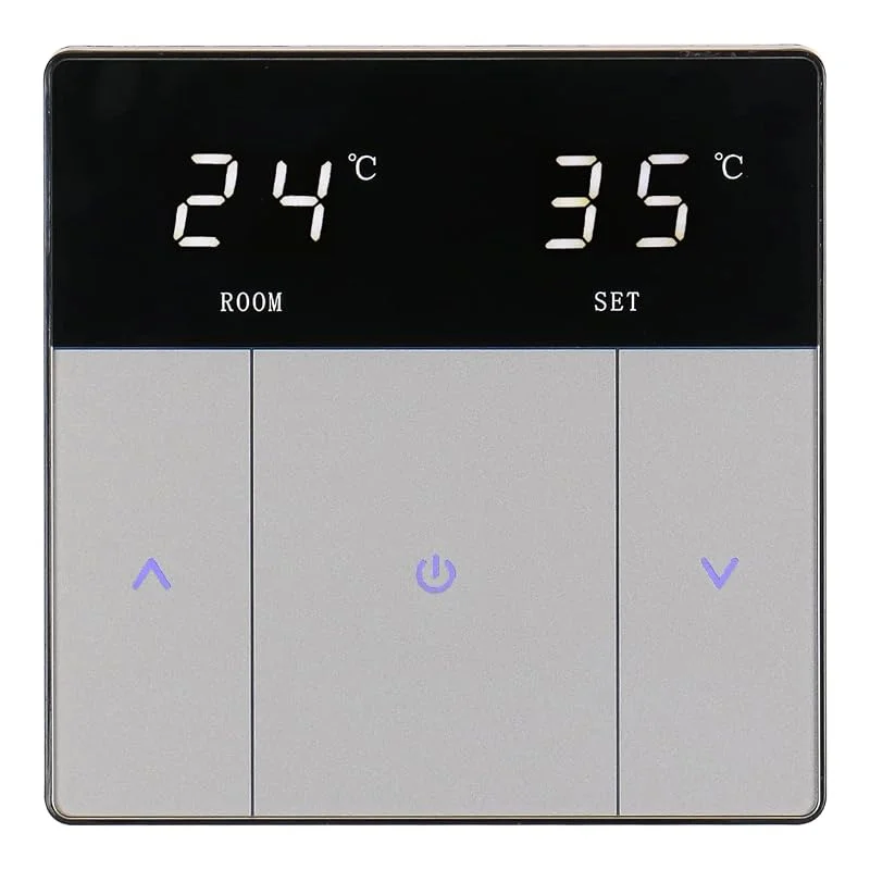 Wengart Termostato ambiental para caldeira de gás e solo radiante água, sem programação (uso muito fácil), saída dupla (contacto seco e 230 V), ecrã táctil LCD, requer caixa quadrada de 86 mm — Aquecimento