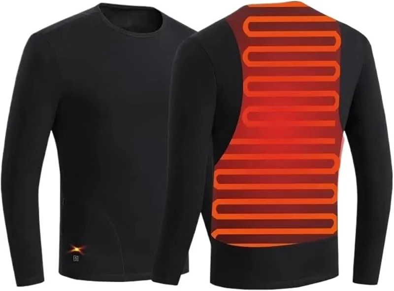 Ropa Interior calefactable, Traje calefactable， Hombres térmicos Tops Sudadera de Manga Larga Deportes de Invierno Camiseta Slim Fit Top Ligero Transpirable(Black, 3XL) — Roupa aquecida