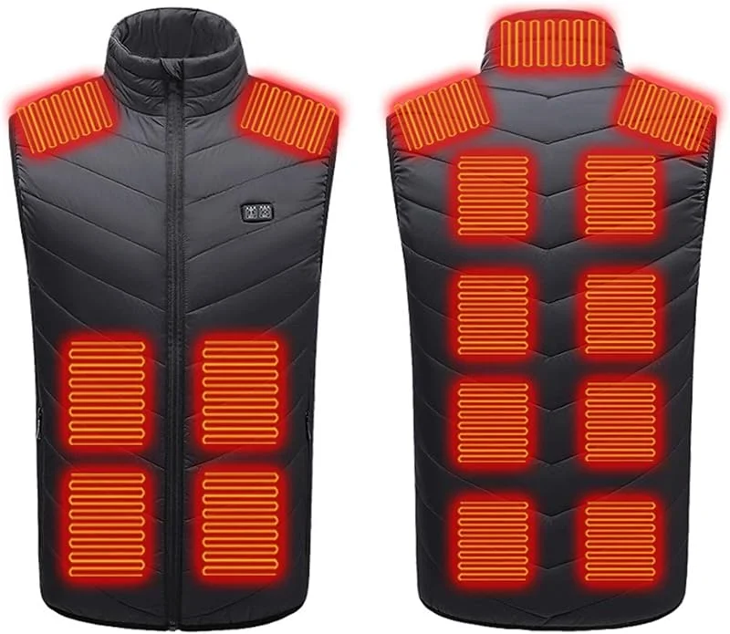 Chaleco calefaccionado para Hombre, Chaqueta calefactable eléctrica, Chaleco calefactable, Chaleco eléctrico con 17 Almohadillas (001 Negro S) — Cozinha e lar