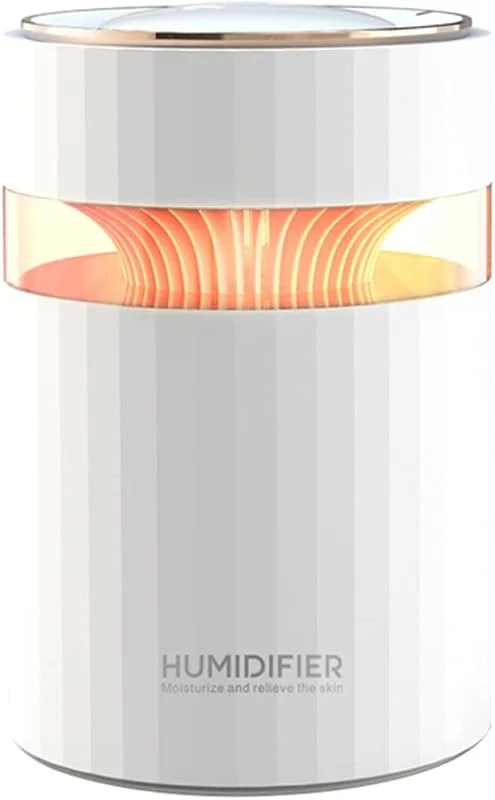 Humidificador de aire USB doble boquilla, máquina niebla con capacidad agua 900ML, nebulizador luz nocturna colorida, ultrasónico(Blanco)
