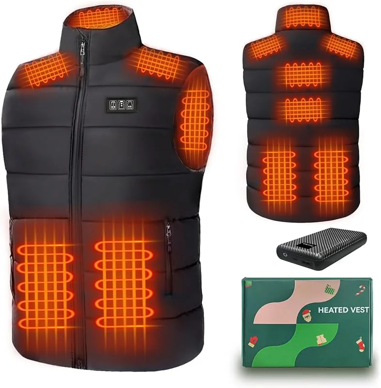 Chaleco Calefactable Hombre con 9 Zonas de Calentamiento 3 Niveles de Calor Chaqueta Calefactable Ligera con Batería 16000mAh Control Inteligente — Cozinha e lar