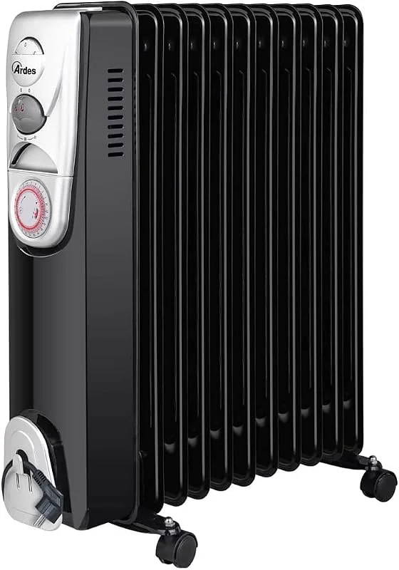 ARDES OILO11 TIME AR4R11BTE Radiador de óleo de 2500 W com 11 elementos, 3 níveis de potência, termostato, temporizador 24 h e rodas para aquecimento elétrico de baixo consumo