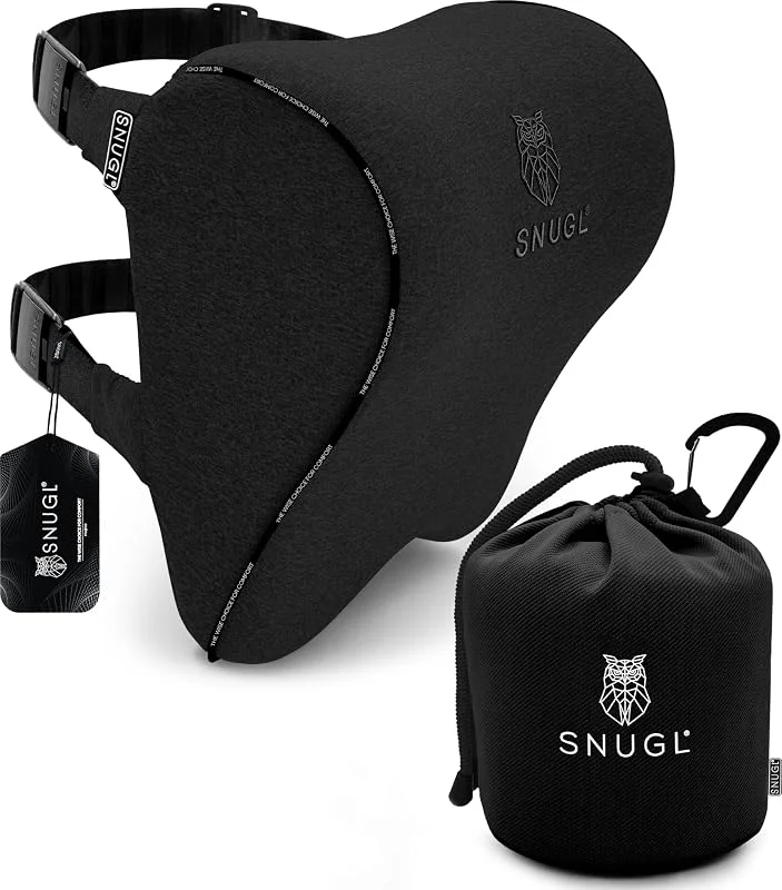 SNUGL Almofada cervical para carro, almofada de encosto de cabeça de espuma viscoelástica, suporte para pescoço, cabeça e ombros, almofada de viagem ergonómica (preto) — Aquecimento