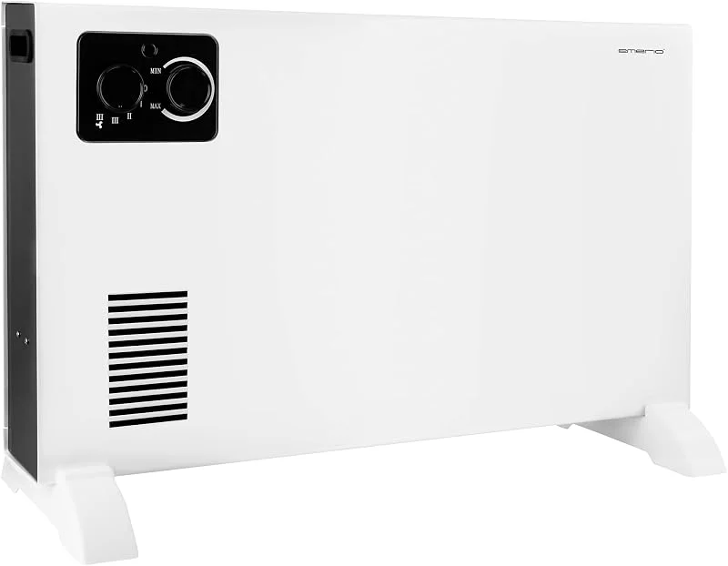 EMERIO Aquecimento elétrico convector, até 20 m², 2000 W, termostato ajustável, 3 níveis de calor (750 W, 1250 W, 2000 W), proteção contra capotagem e sobreaquecimento, ventilador turbo, móvel, asas