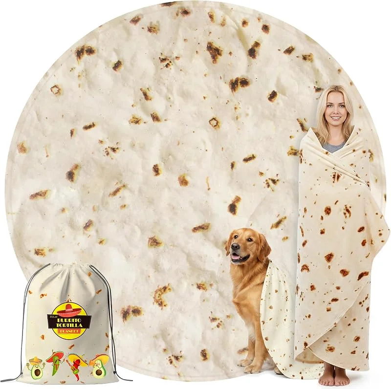 Zulay Manta gigante de tortilha de dupla face com bolsa de cordão, manta inovadora para adultos e crianças, manta redonda de flanela macia para interiores, exteriores, viagens, casa, 285 g, m², 71 — Aquecimento
