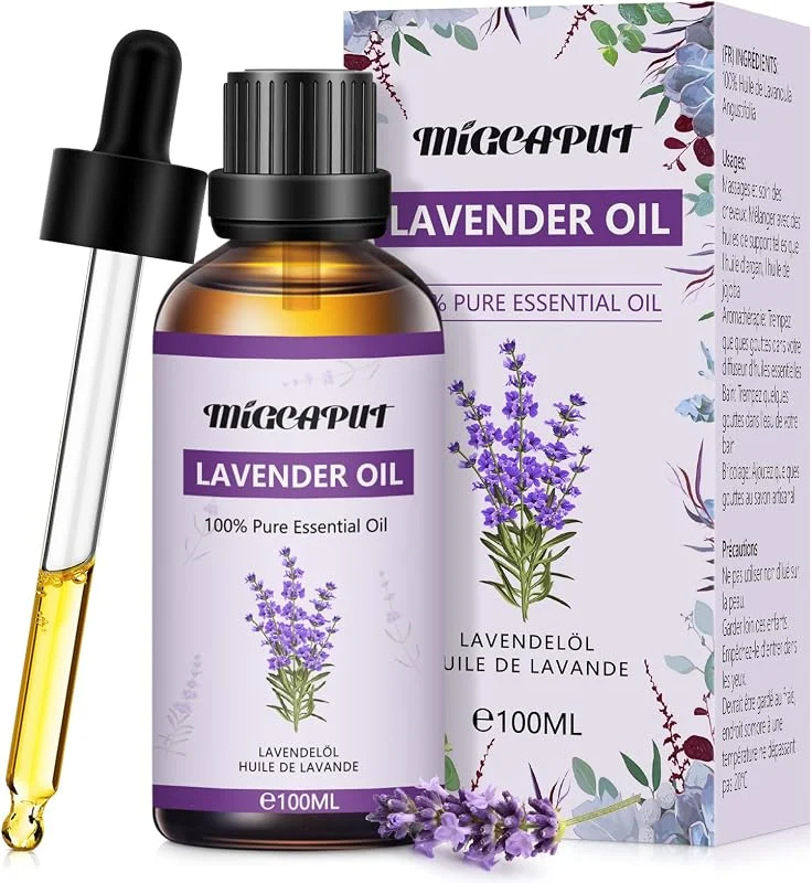 Migcaput Óleo essencial de lavanda 100 ml, 100% puro natural óleos essenciais de aromaterapia de grau terapêutico para cuidados com a pele, anti-acne, dormir melhor, humidificador