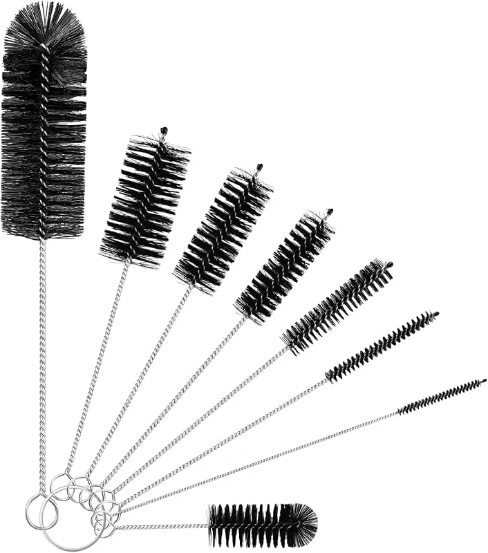 YUNGMAX Conjunto de escovas de limpeza de garrafas pequenas, 8 peças, produtos de limpeza de tubos finos de nylon, escovas para garrafas de água, óculos, bule, bicos, lava-loiças (preto) — Humidificador