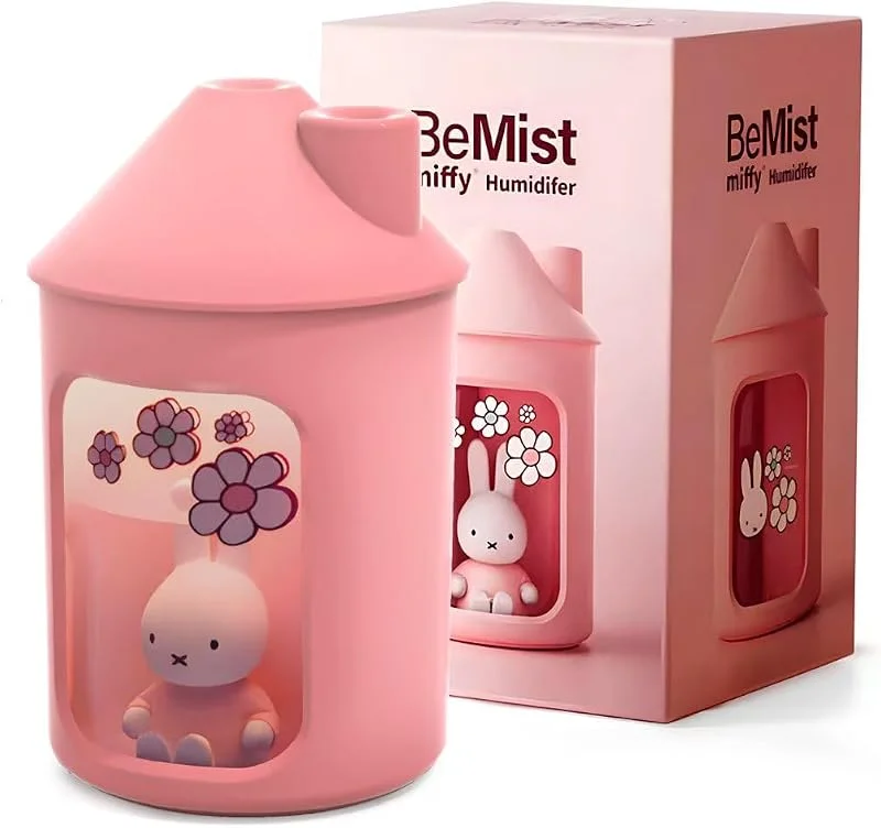Mipow x miffy BTA700M Humidificador de névoa fria para quarto, humidificador ultrassónico silencioso com luz noturna, umidificadores de pulverização dupla de 450 ml para berçário, escritório
