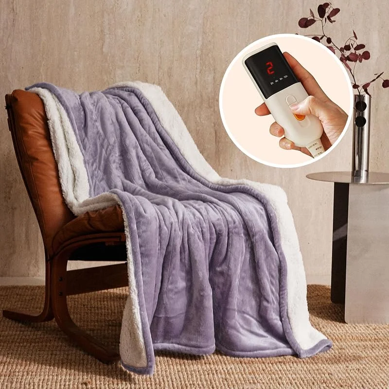 JET'S HOME Manta elétrica 130 x 180 cm, manta aquecida 6 níveis de calor, temporizador ajustável, lavável na máquina, proteção contra sobreaquecimento (roxo)