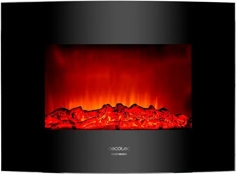 Cecotec Lareira elétrica decorativa de 22" com controlo remoto Ready Warm 2210 Curved Flames. Potência máxima 2000 W, 2 intensidades, painel curvo de vidro temperado, chama ajustável, temporizador — Cozinha e lar