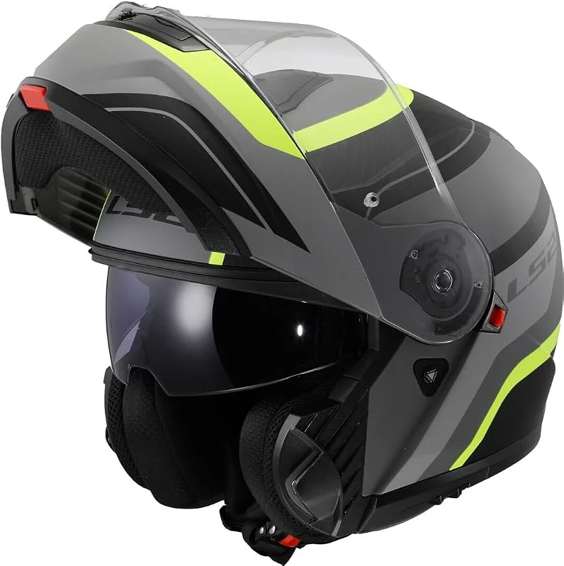 LS2, Capacete modular de motocicleta STROBE II MONZA Matt Black H-V Yellow, L — Cozinha e lar