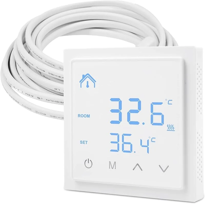 Termostato digital, termostato inteligente, termostato de ambiente para aquecimento por piso radiante, termostato de quarto com ecrã táctil e cabo de 300 cm, termostato de parede, regulador
