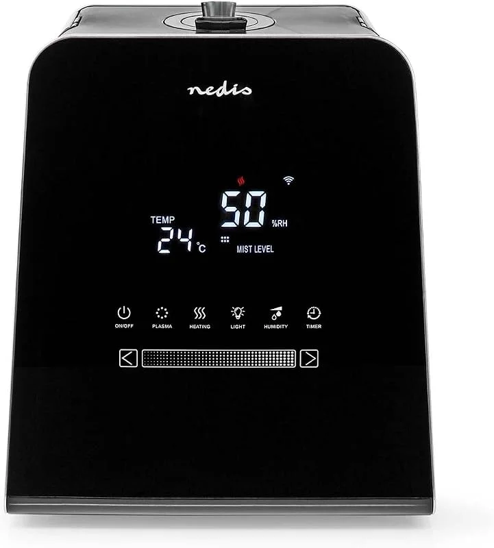 Nedis HUMI150BKW Humidificador inteligente Wi-Fi SmartLife, 30 W, névoa fria e quente, depósito de 5, 5 l, Higrómetro integrado, temporizador, controlo remoto, modo noturno, preto