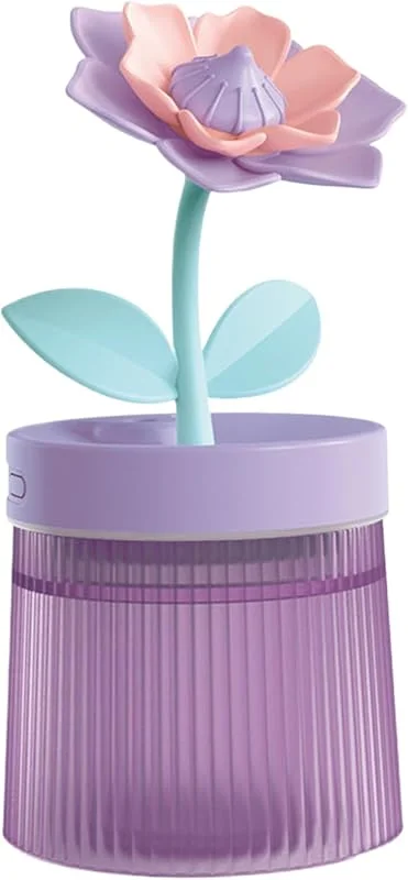 Mini humidificador nano nebulizador, con forma de flor, silencioso, 260 ml, con luz nocturna, recargable, apagado automático, portátil, para dormitorio, oficina, coche (estilo 2)