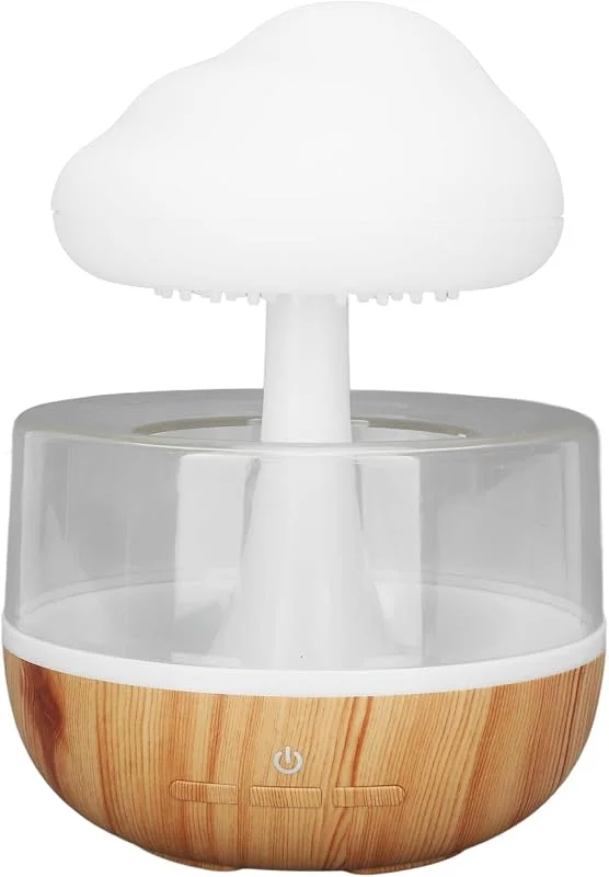 Fockety Humidificador nuvem de chuva, luz noturna 7 cores 500 ml humidificador cogumelo 2 em 1 fluxo de água ajustável sem ruído alívio do stress difusor nuvem de chuva para sala de estar