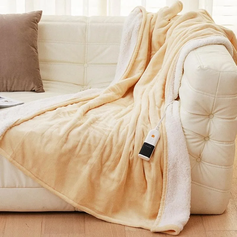 JET'S HOME - Manta elétrica (180 x 130 cm, com fecho automático de 2 a 10 horas, 6 configurações de temperatura, lavável na máquina (amarelo) — Aquecimento