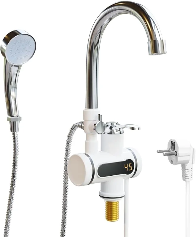 LANMOU Torneira de cozinha lava-louça com parede chuveiro água filtro e ecrã de temperatura digital aquecimento instantâneo sem tanque aquecedor elétrico de água quente cozinha misturadora — Cozinha e lar