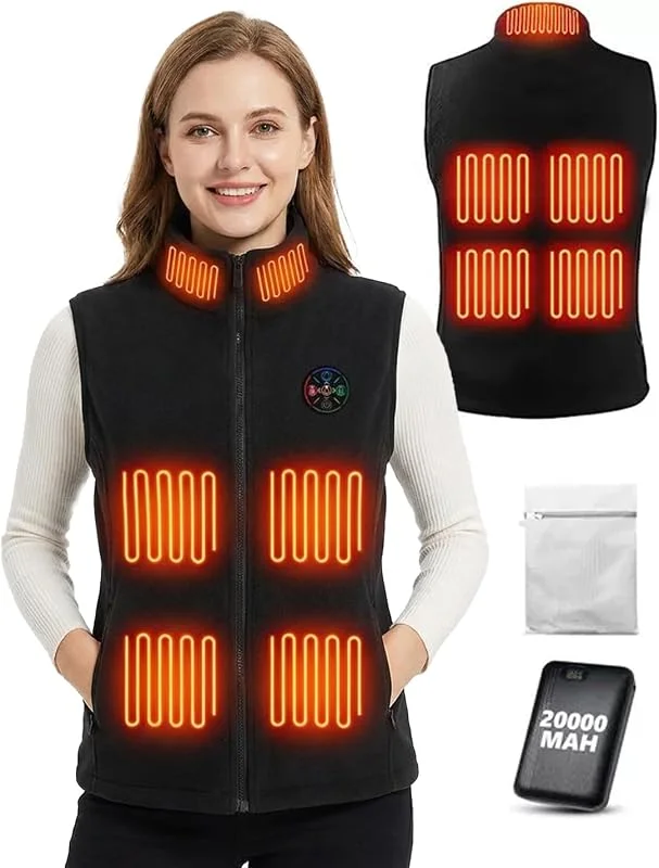 Trongle Colete aquecido para mulher com banco de energia de 20.000 mAh, colete térmico com forro polar com 3 níveis de calor e 9 zonas de aquecimento, colete aquecido a pilhas — Roupa aquecida