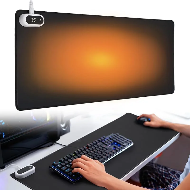 Tapete de rato grande aquecido para jogos, presentes para jogadores, 5 níveis de aquecimento e desligamento automático, tapete de secretária com aquecimento para teclado, acessórios de