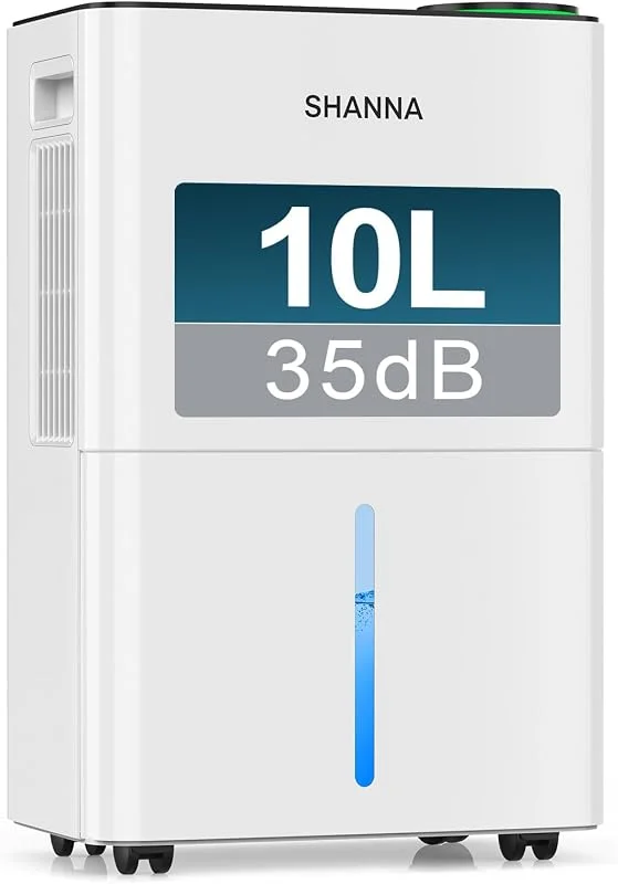 SHANNA Deshumidificador 10 l para casa, até 30 m², com desligamento automático. Ideal para casas de banho, quartos e porões. Refrigerante R290. Mudança grátis em 1 ano e garantia de 10 anos.