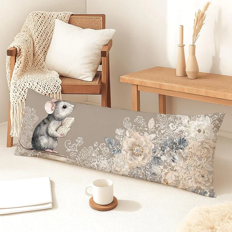 Fundas de almohada de cuerpo floral de ratón, elegante funda de almohada lumbar de terciopelo suave vintage con cremallera, funda de almohada de cuerpo largo decorativa para cama, sofá, cabecero, 20 x — Aquecimento
