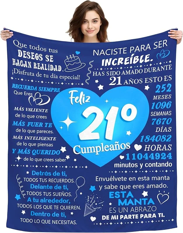 Originais 21º aniversário manta personalizada presentes de aniversário para 21 anos menino filho neto amigo menino irmão casa decoração flanela mantas xadrez 150 x 130 cm (21º) — Aquecimento