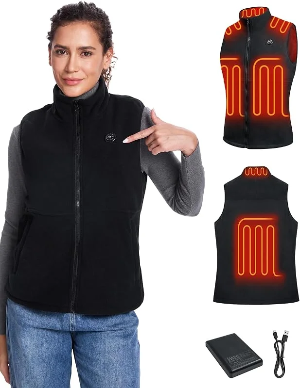 Loowoko Colete aquecido com forro polar para mulher com bateria 10000 mah — Roupa aquecida