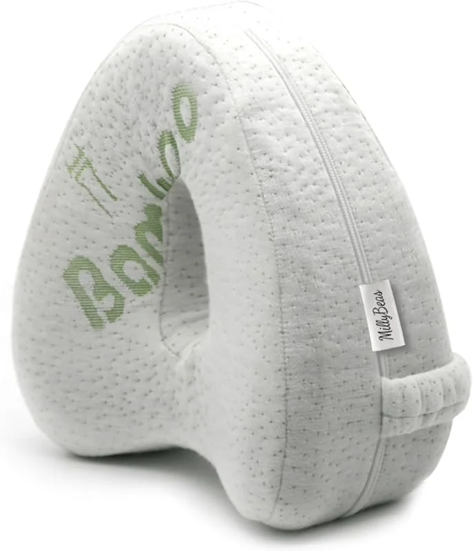 MillyBeas Almofada para pernas para dormir lateral - almofada de joelho ortopédica para aliviar a dor nas costas, quadril, articulações e ciática, espuma viscoelástico e capa de bambu lavável — Aquecimento
