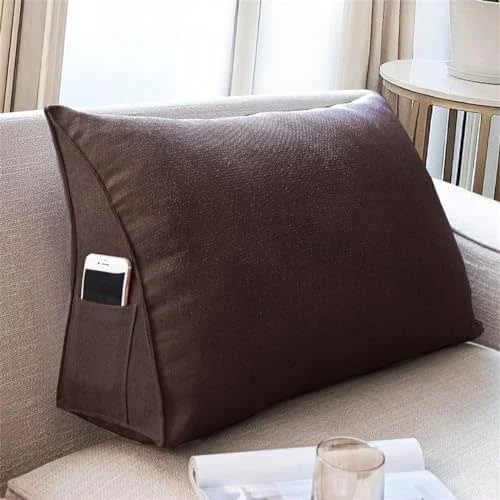 Almofada de leitura grande para cama, almofada de apoio para as costas, almofada lombar para sofá, almofada de cabeceira de cunha, almofadas confortáveis para relaxamento (90 x 35 x 20 cm, castanho) — Aquecimento