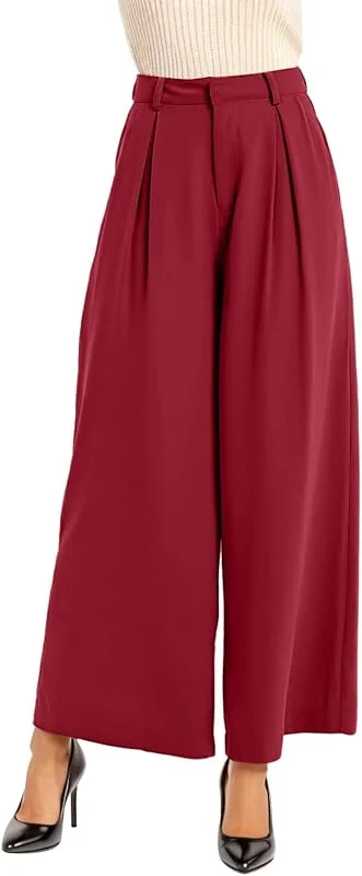Pantalones Palazzo de cintura alta para mujer, informales, pierna ancha, pantalones largos, talla regular, pantalones elásticos 3, 4 — Roupa aquecida