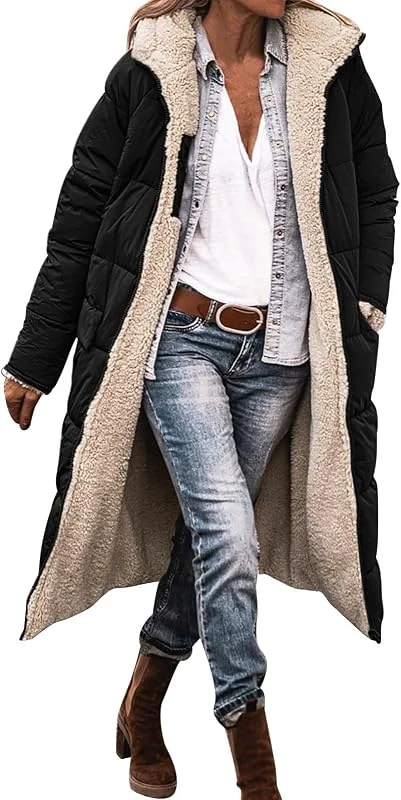 Generisch Chaqueta de invierno para mujer de moda con forro polar, reversible, con bolsillos con cremallera, ropa exterior informal — Roupa aquecida