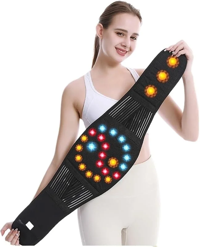 Faixa lombar auto-aquecedora para alívio da dor lombar cinto de suporte lombar faixa de descompressão com magnética para cintura e abdômen para hérnia digital e ciática (Black, XXL) — Roupa aquecida
