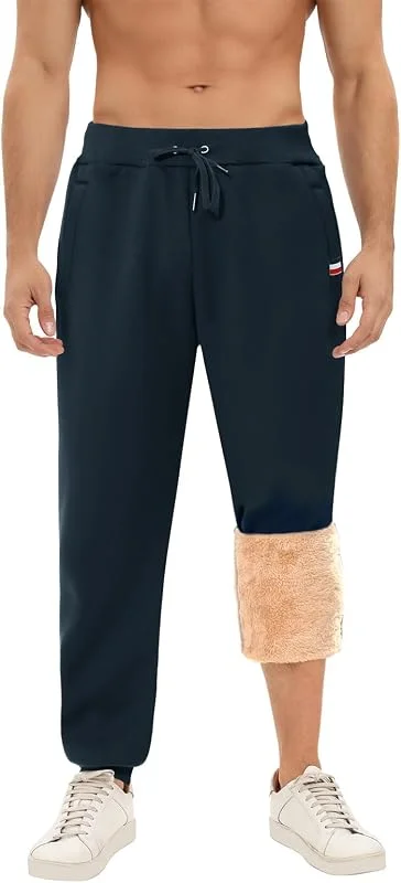 Voqeen Calças de inverno para homem Sherpa com forro polar Jogger calças desportivas jogging calças térmicas casuais para bolsos com fecho de correr — Roupa aquecida