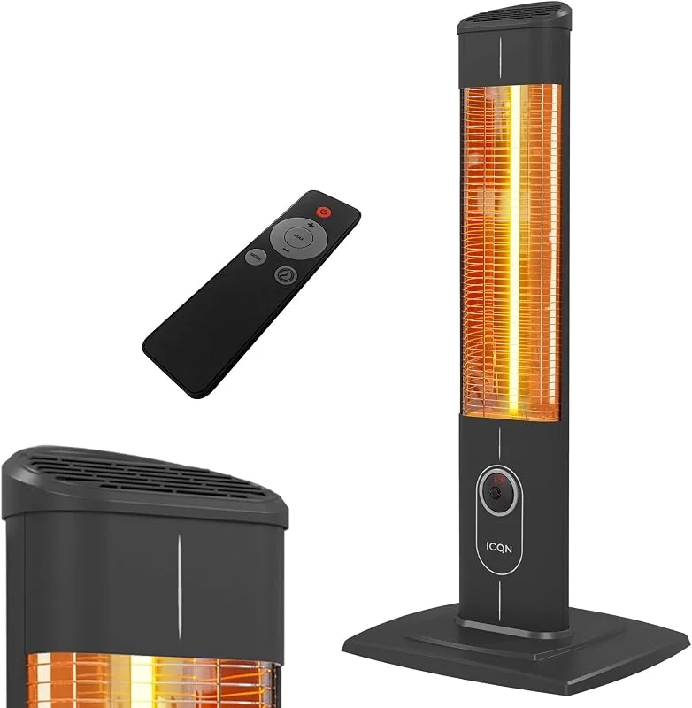 ICQN Aquecedor de pé com controlo remoto, infravermelho, aquecimento por infravermelhos para uso interior e exterior. Aquecedor de estacionamento, unidade de chão, IP20, ecrã digital, IC2500.RB