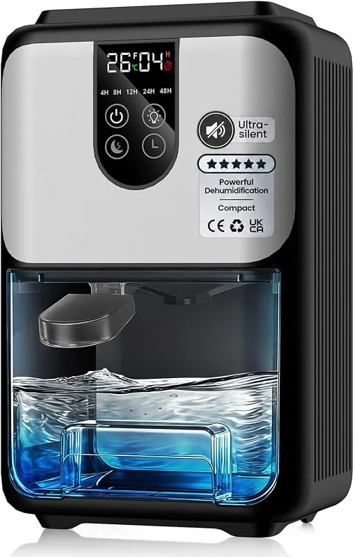Desumidificador elétrico de 1800 ml com desligamento automático, desumidificador silencioso para casa com 7 luzes coloridas, temporizador de 48 horas, ideal para quarto, casa de banho, cave — Humidificador