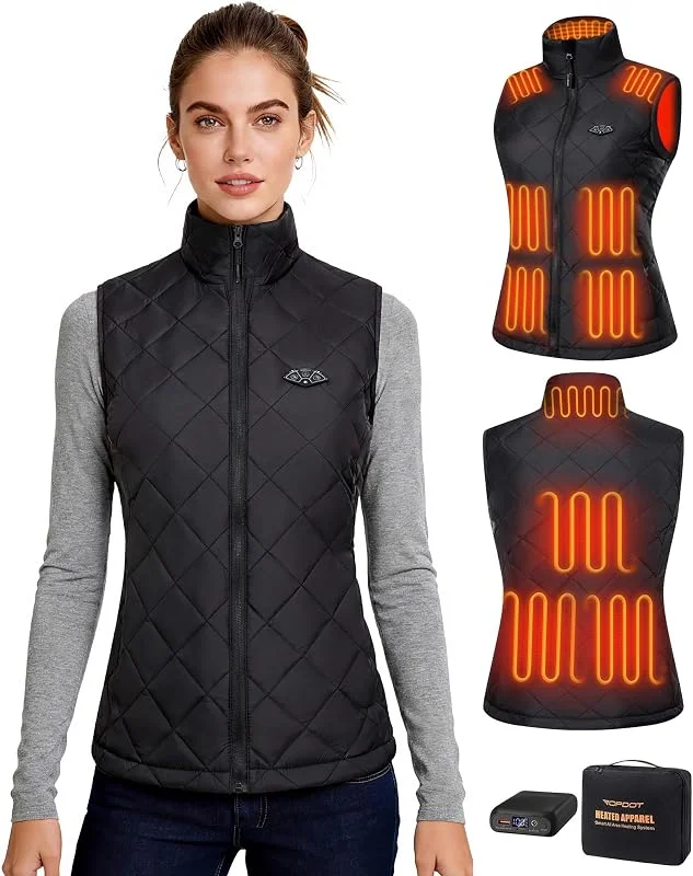 Topdot Colete quente para mulher, colete térmico com bateria de 7, 4 V 16000 mAh, 10 zonas de aquecimento, colete elétrico leve com 3 temperaturas para ciclismo — Roupa aquecida