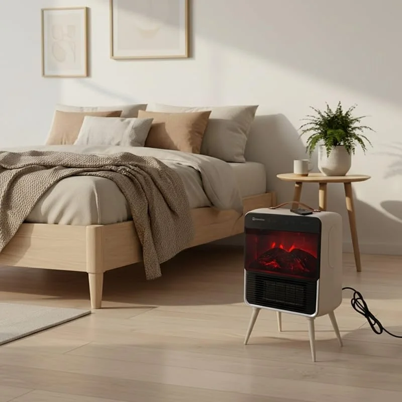 M mimotec Aquecedor elétrico cassete de 2000 W com controlo remoto, 3 modos (ventilador, baixo, altura), silencioso <53 dB, proteção contra sobreaquecimento, efeito chama, para quartos 28-35 m²