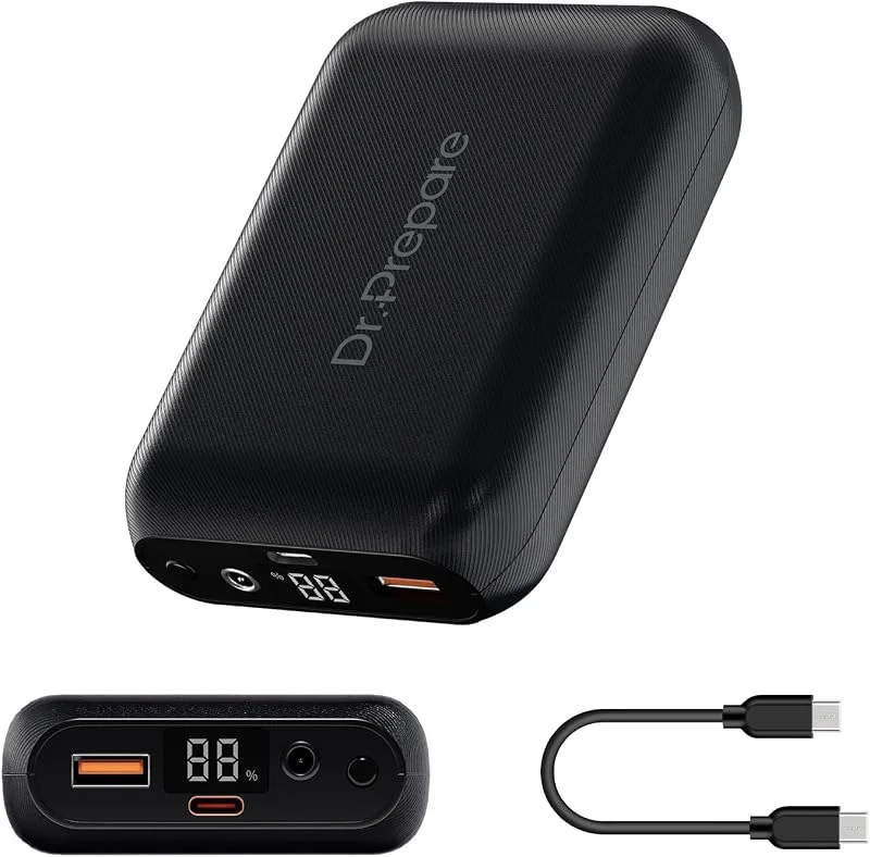Dr.Prepare Conjunto de bateria de colete térmico de 16000 mAh 7, 4 V com portas CC, USB, tipo C, bateria externa de 5V, 9V, 12 V para roupa térmica, casaco, telemóveis, tablet — Roupa aquecida